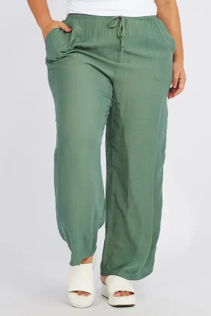 AntiPillingFabric Green Wide Leg Pants High Rise
