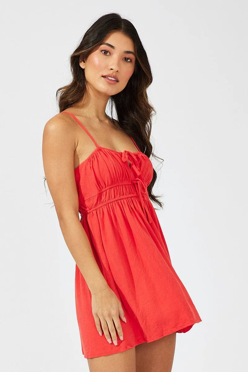Fashion Design Easy Fit Red Fit And Flare Dress Sleeveless Mini