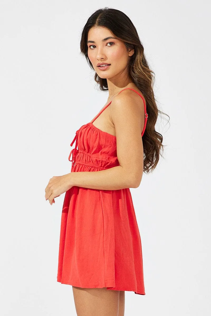Red Fit And Flare Dress Sleeveless Mini Stylish Dress LayeredPanels