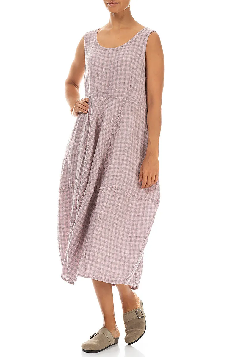 Cozy Wrap Simple Wear Sleeveless Balloon Pink Check Linen Dress