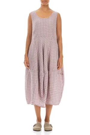 Frost Glow NonBindingCollar Sleeveless Balloon Pink Check Linen Dress