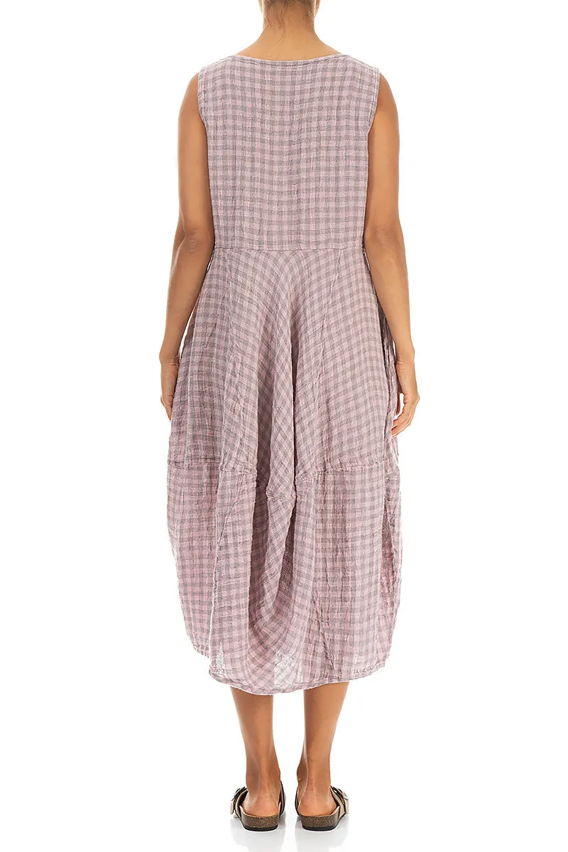 ThermalRegulating Fabric Sleeveless Balloon Pink Check Linen Dress