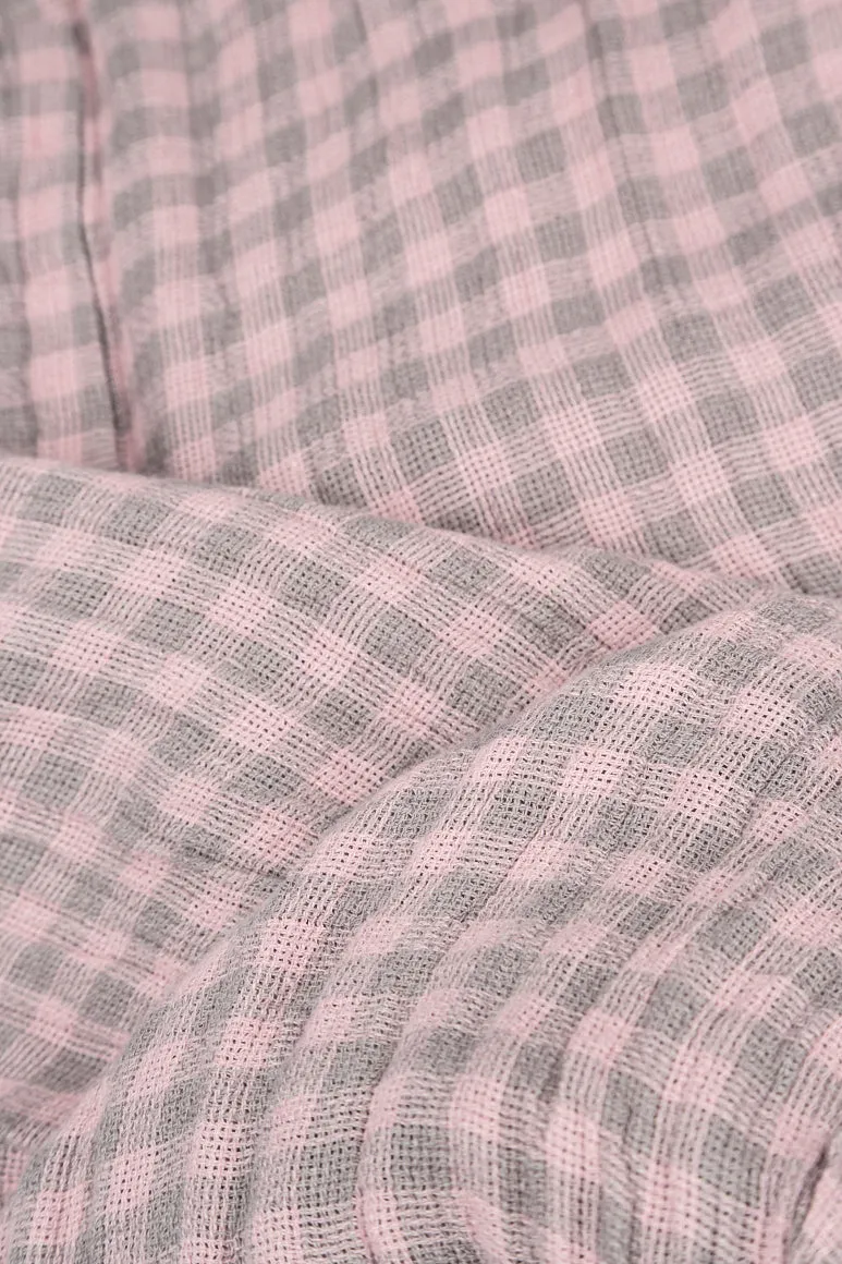 Sleeveless Balloon Pink Check Linen Dress Cozy Jacket SoftTouchFinish