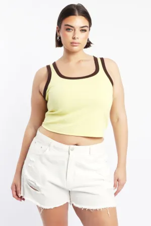 Yellow Tank Top Contrast Binding Office Mood Formal Attire