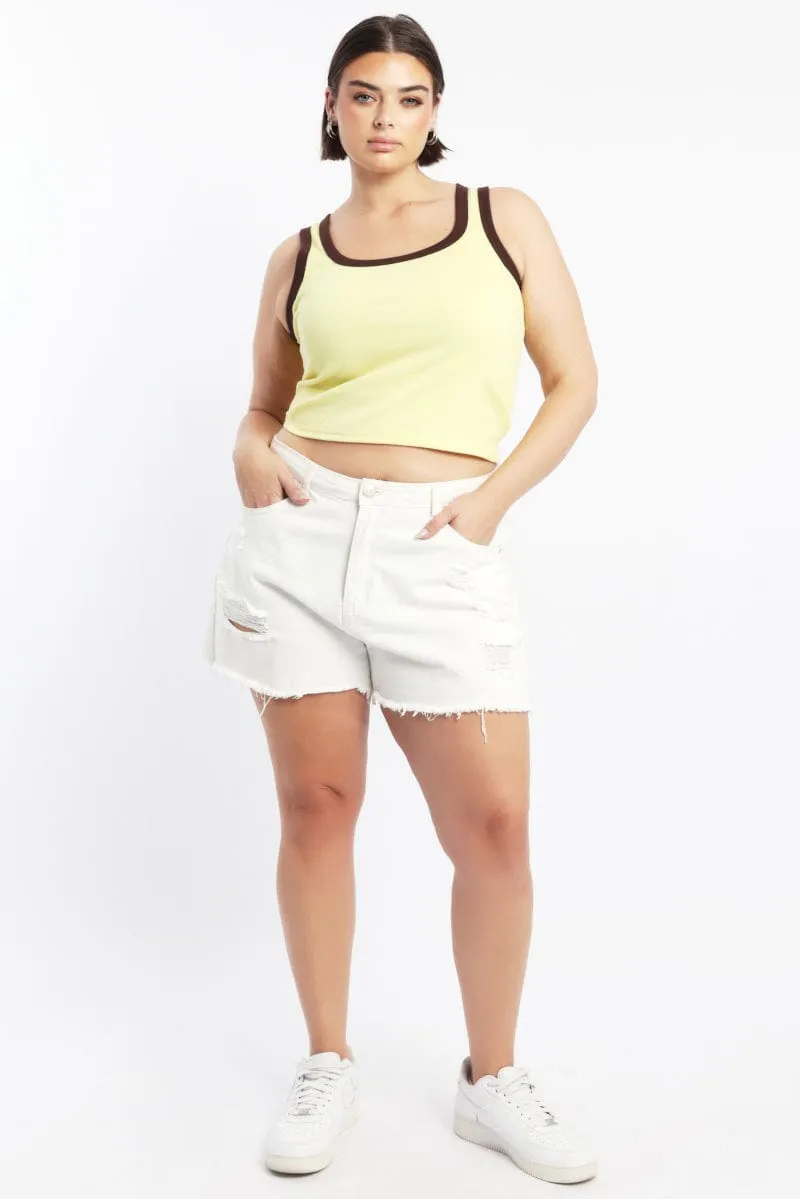 Yellow Tank Top Contrast Binding Smart Glow Casual Footwear