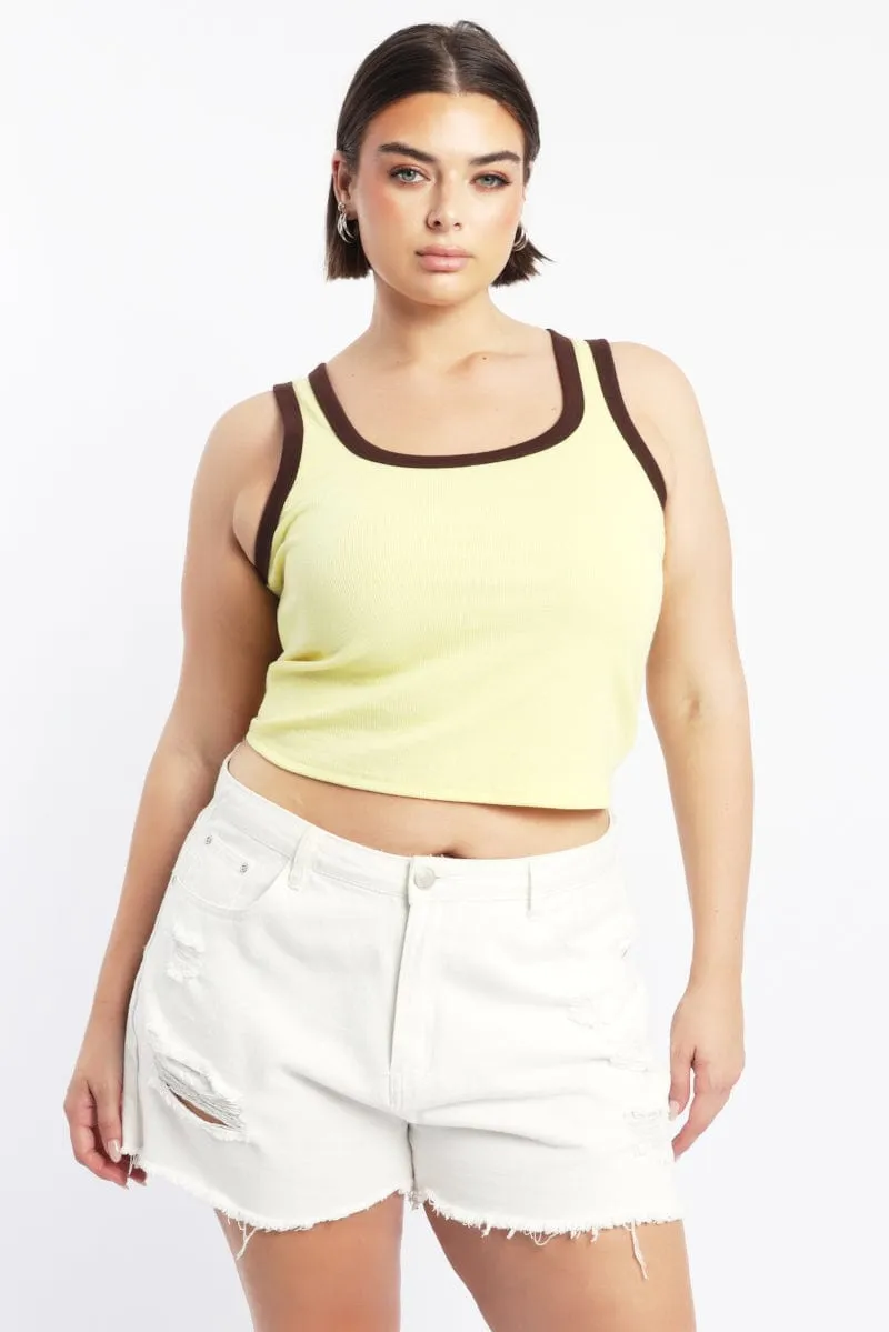 Yellow Tank Top Contrast Binding Office Mood Formal Attire