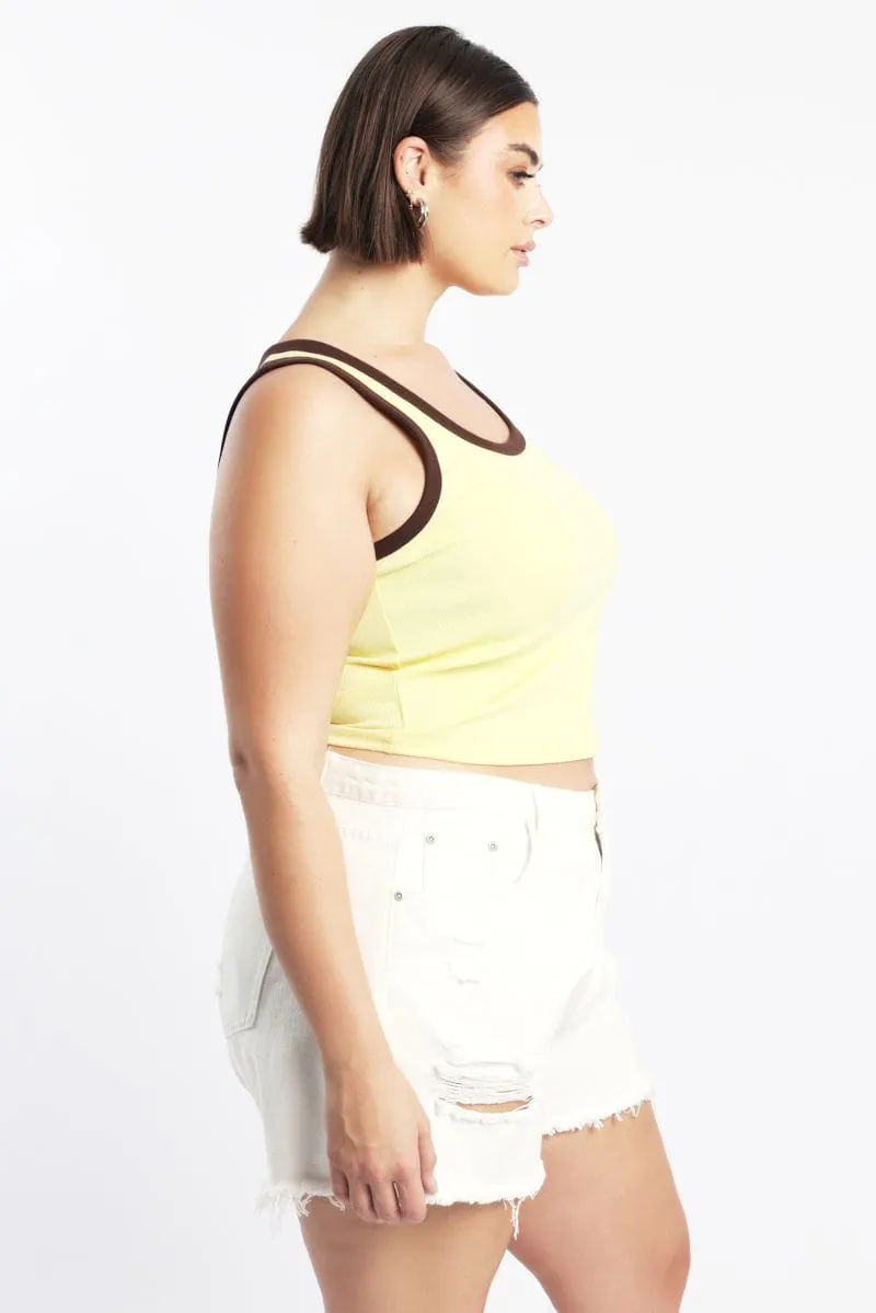 Yellow Tank Top Contrast Binding Flexible Hemline