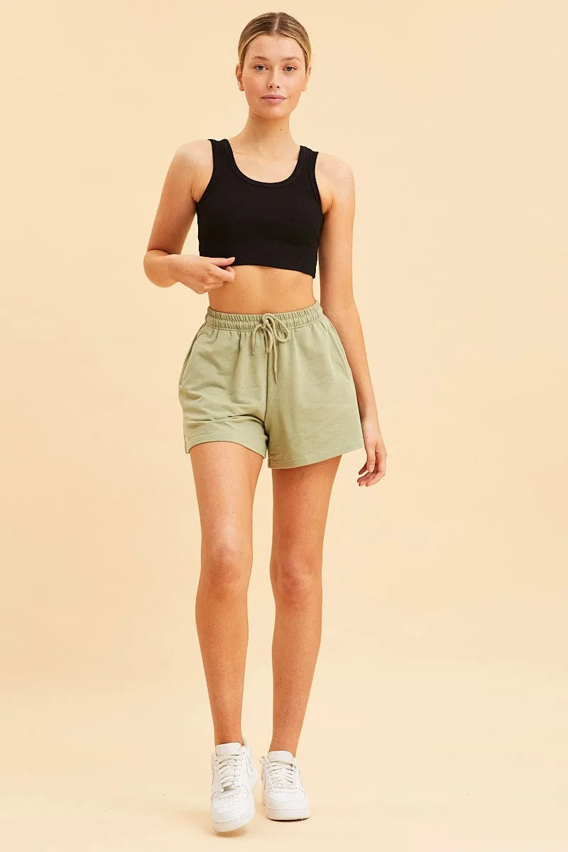 Black Cropped Tank Cotton Blend Rib Racer Back Heart Glow Soft Leggings