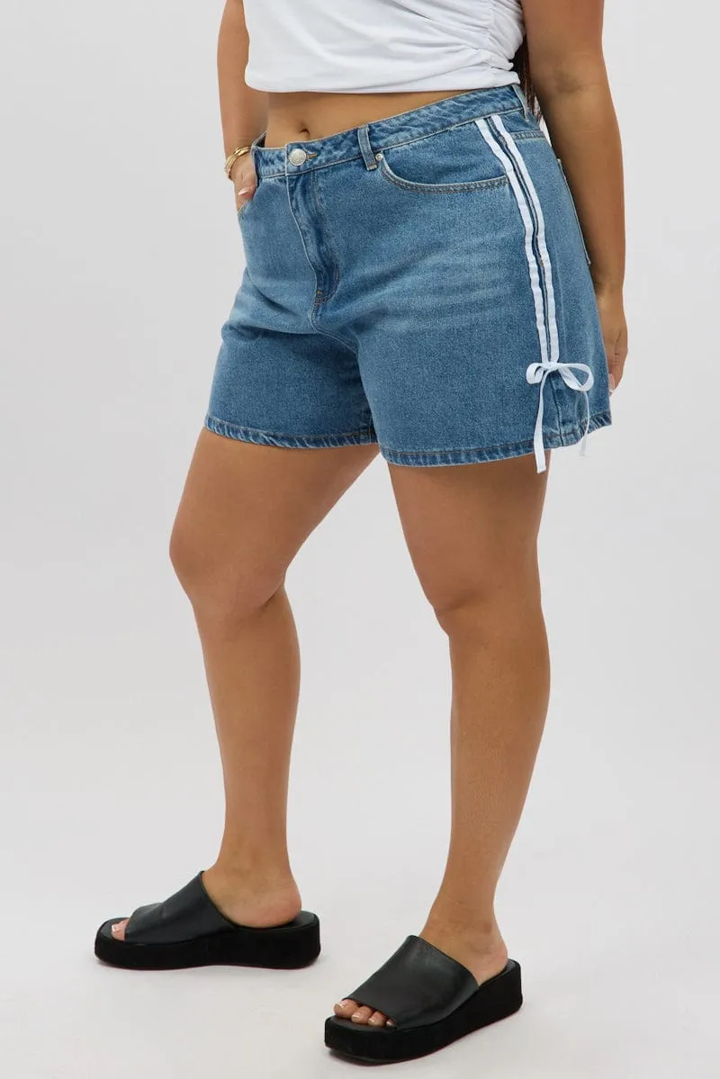 Road Soul QuickDryTech Denim Relaxed Shorts High Rise Side Ribbon Detail