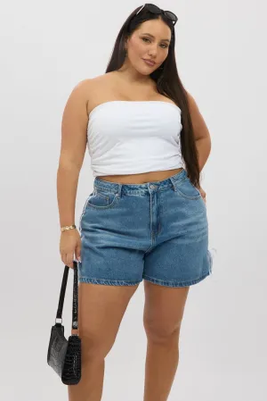 Denim Relaxed Shorts High Rise Side Ribbon Detail Stylish Shoes