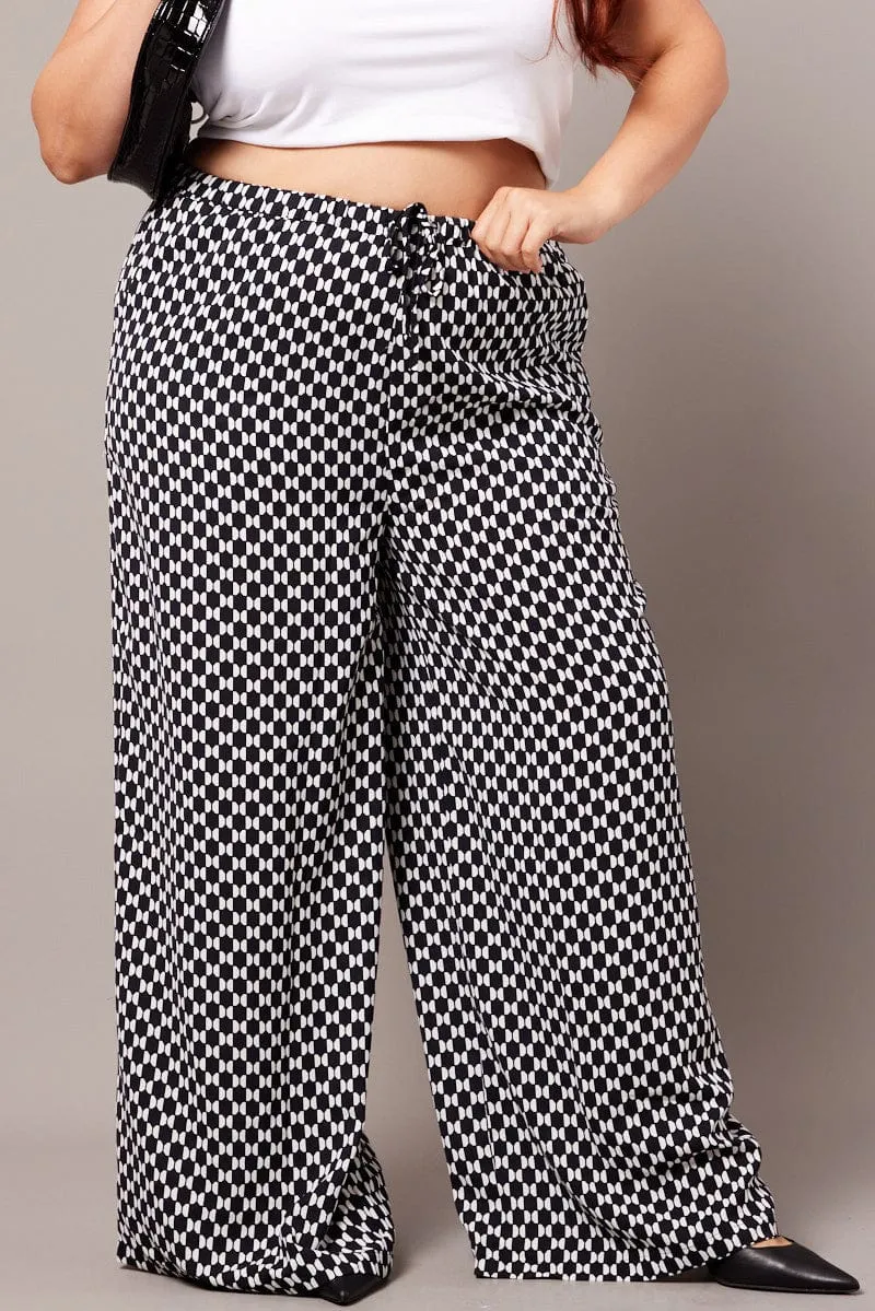 Black Geo Wide Leg Pants High Rise Moisture Management