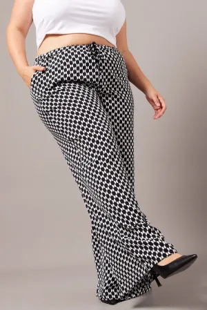 hypoallergenic material Laser Cut Perforations Black Geo Wide Leg Pants High Rise