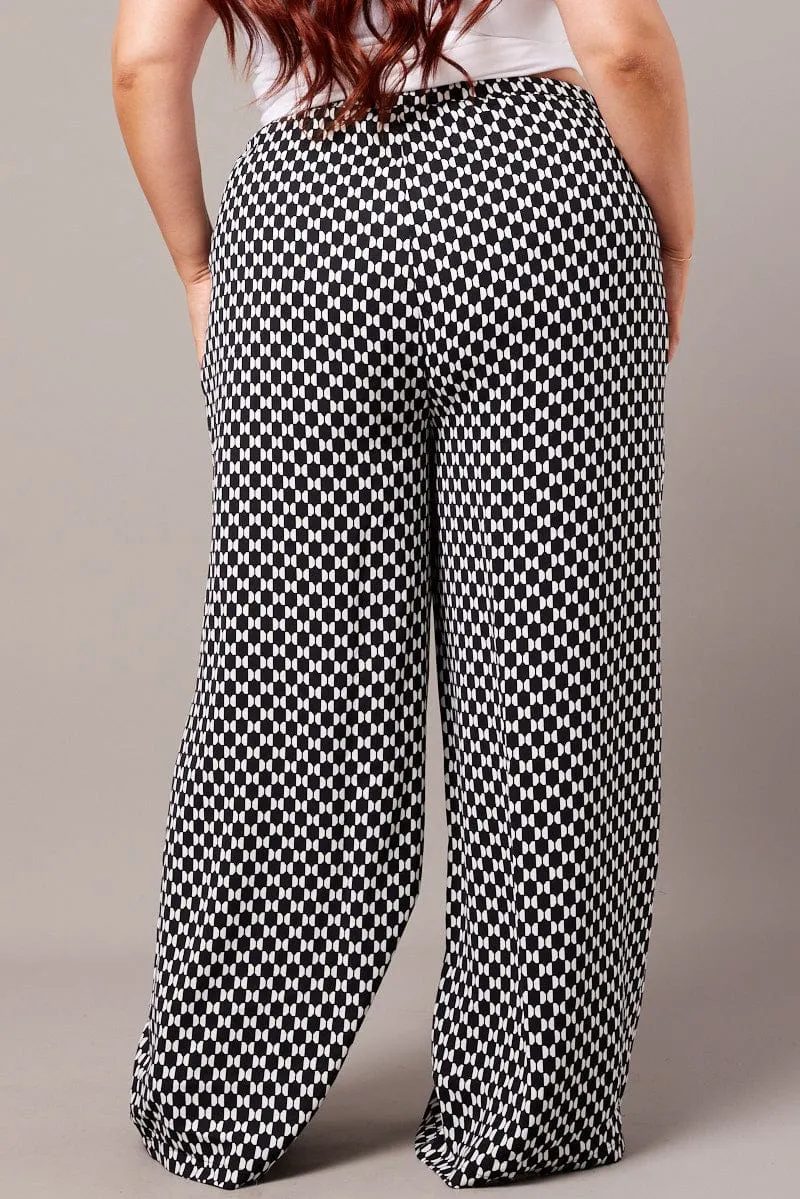 Black Geo Wide Leg Pants High Rise CompressionFitFabric Modular Pocket System