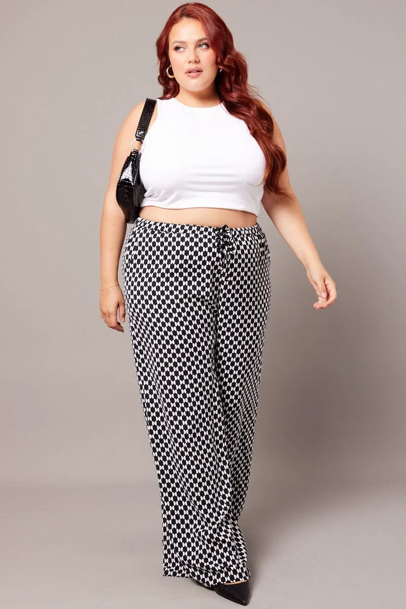 Comfortable fit Bonded Seam Technology Black Geo Wide Leg Pants High Rise