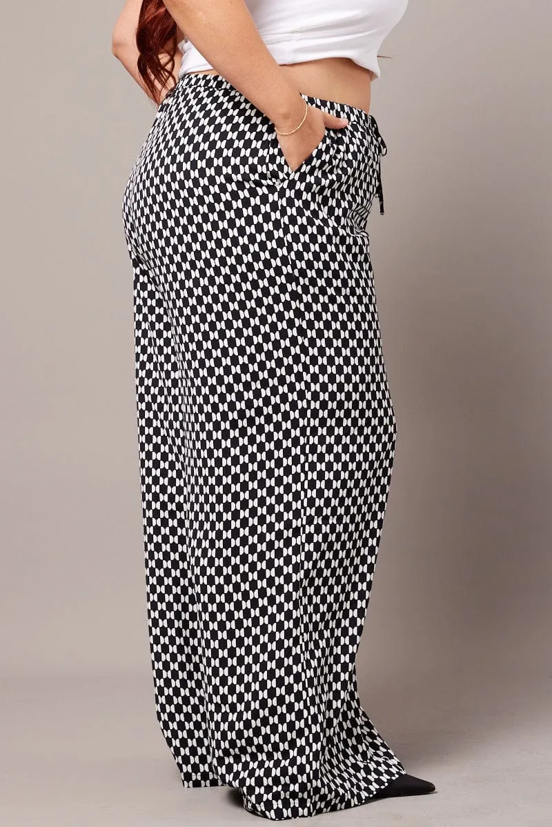 CompressionSupport Breathable mesh Black Geo Wide Leg Pants High Rise
