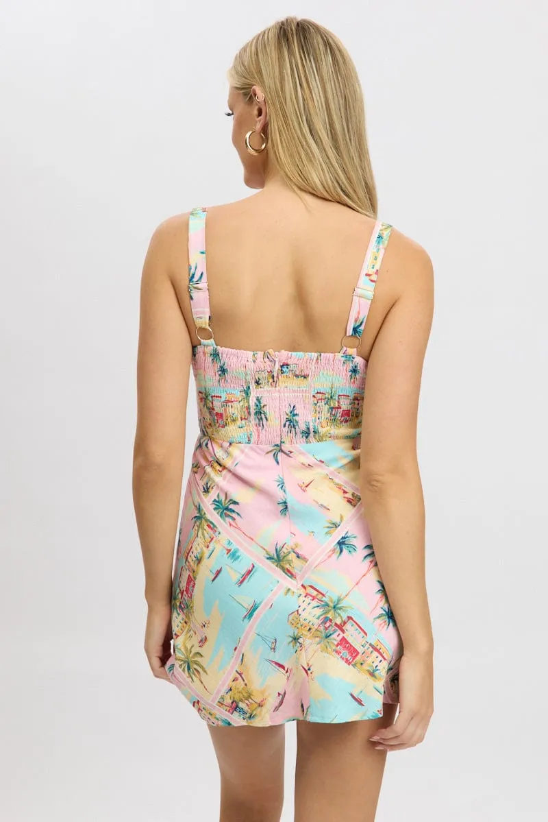 Multi Abstract Mini Dress Sleeveless Travel Light Y2K Feel