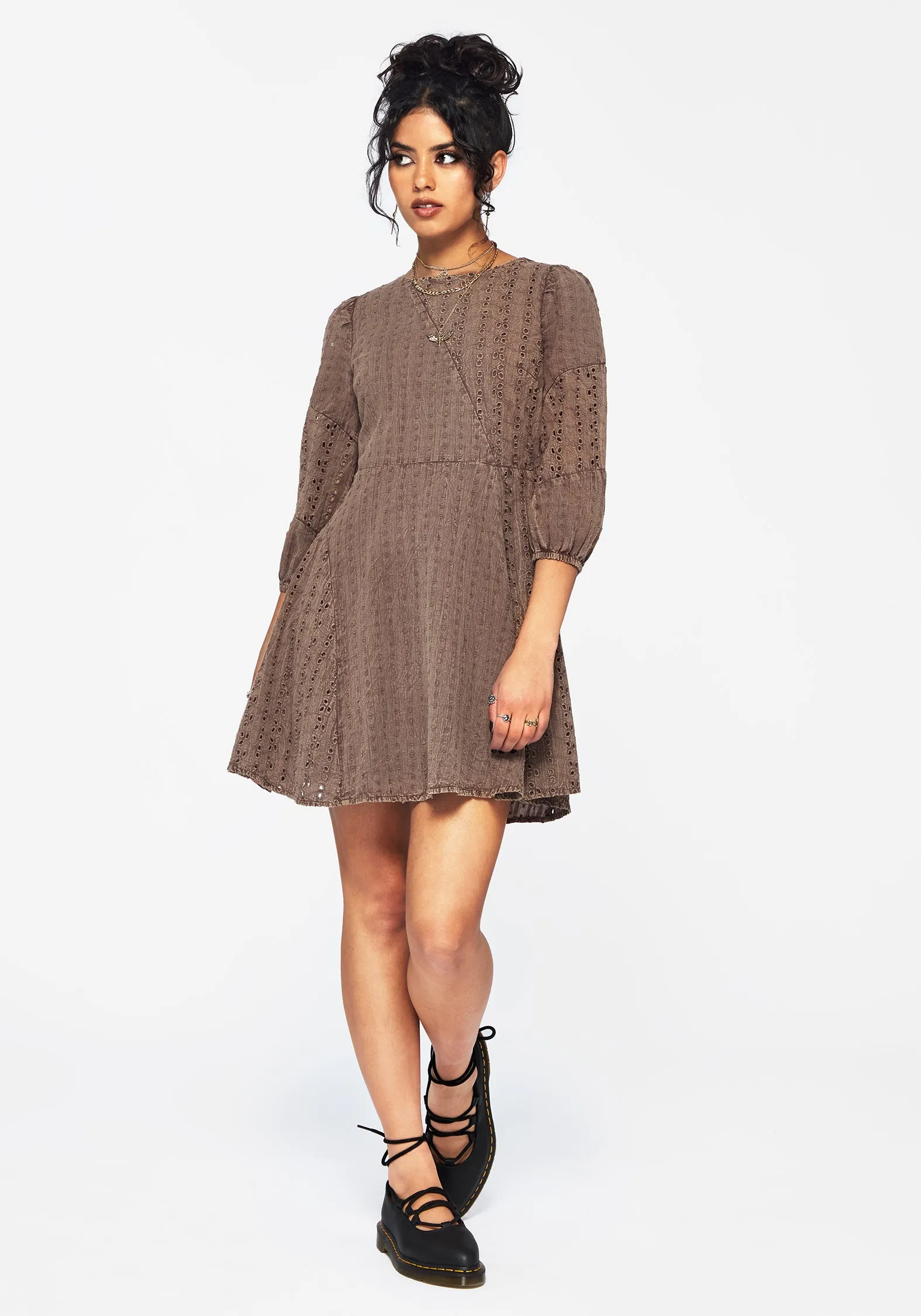 Summerisle Cotton Broderie Detail Mini Smock Dress Star Beat Invisible Zipper Closure
