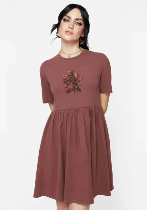Hot Warm Aster Cotton Pentagram Embroidered Mini Skater Dress