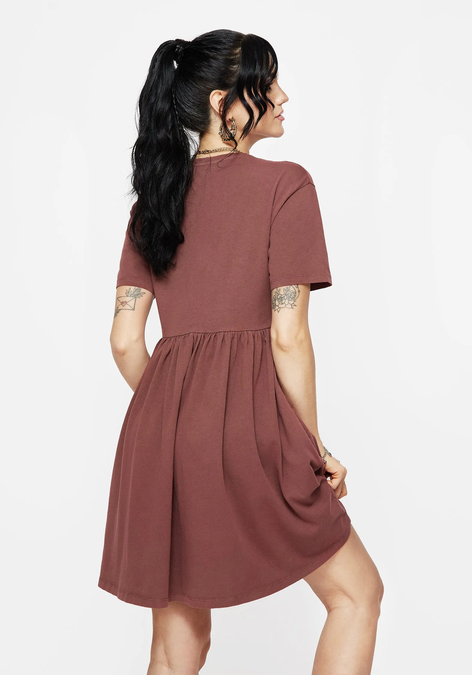 Aster Cotton Pentagram Embroidered Mini Skater Dress High Light