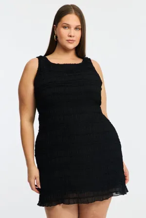 Black Textured Mini Dress Sleeveless Trend Glow Playful Look