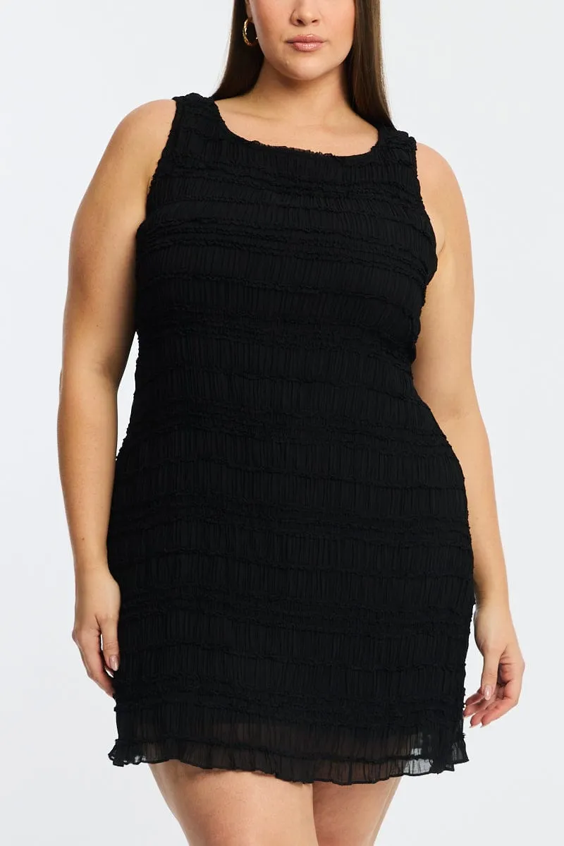 Black Textured Mini Dress Sleeveless Light Mode Pop Beat