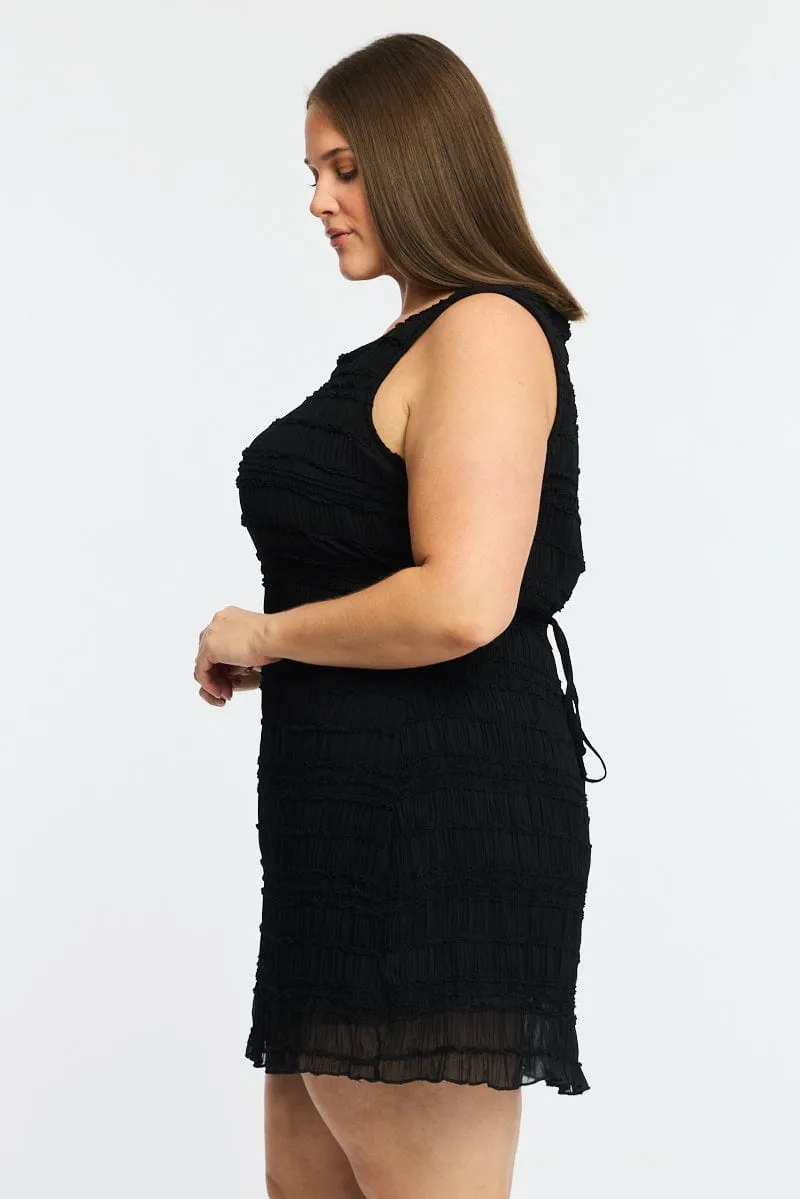 Night Sparkle Black Textured Mini Dress Sleeveless
