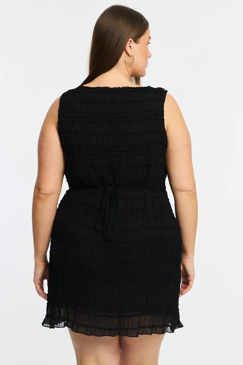 Bright Pop Layered silhouette Black Textured Mini Dress Sleeveless