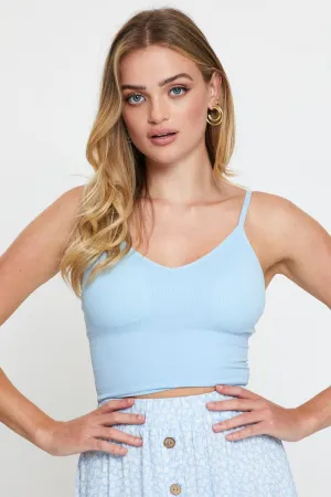 Hygienic Finish WaterRepellentCoating Blue Crop Singlet Top Seamless