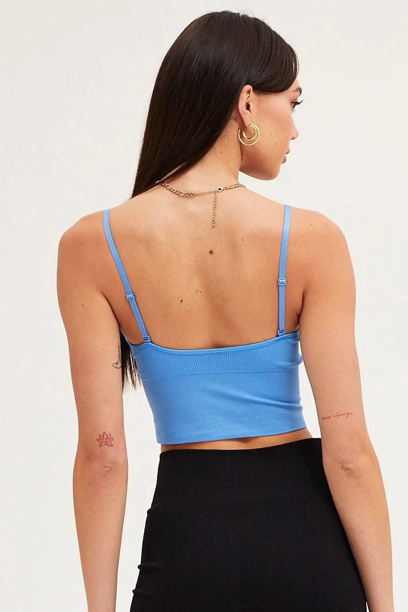 Picnic Fun Blue Crop Singlet Top Seamless