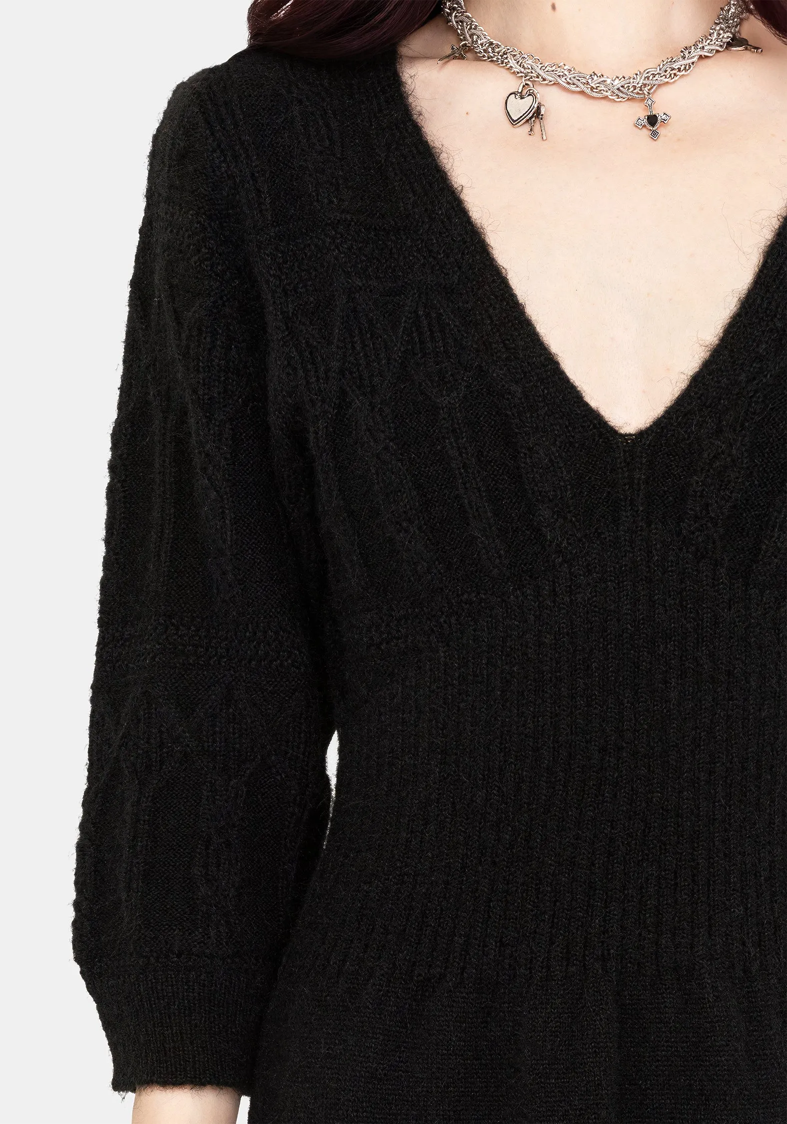Casual Glam Ritual Gothic Architecture Cable Knit Mini Dress