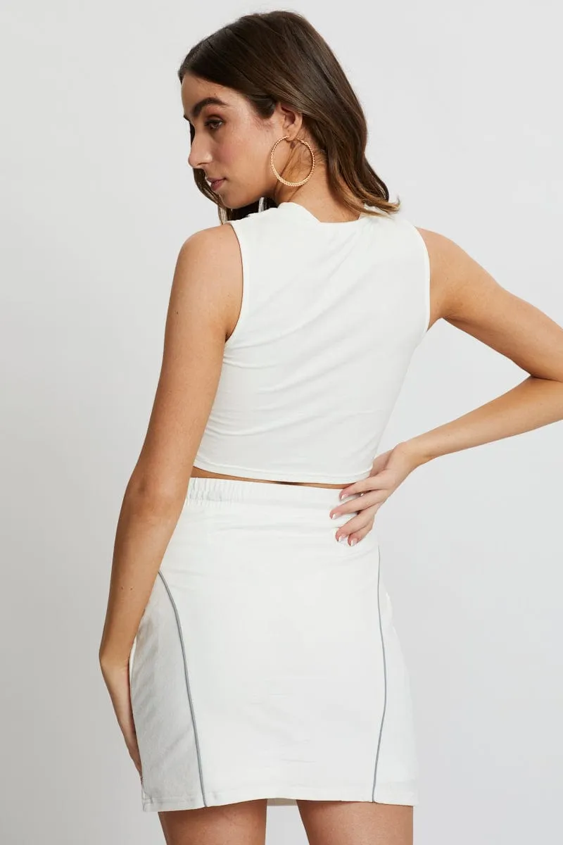 White Reflective Piping Mini Skirt Sharp Look Double Stitched