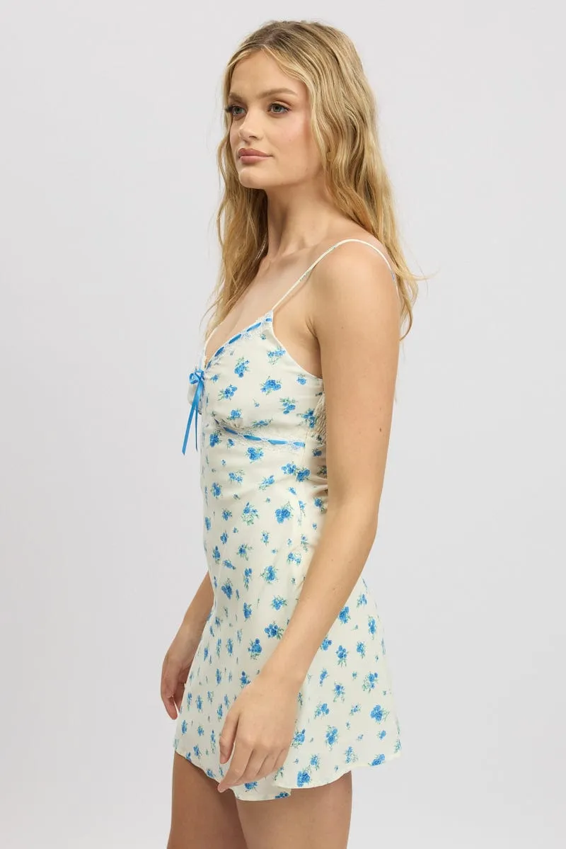 Scene Flash White Ditsy Mini Dress V-Neck Strappy
