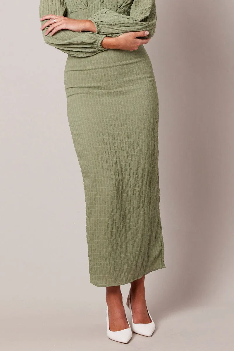 Creative Fashion Maximalist look Green Midi Skirt High Rise Textured Fabric