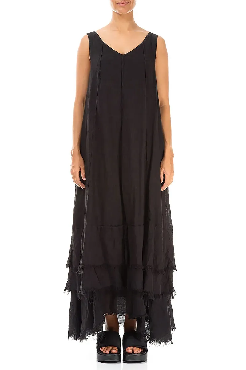 Happy Core StainlessZippers Maxi Black Gauze Linen Dress