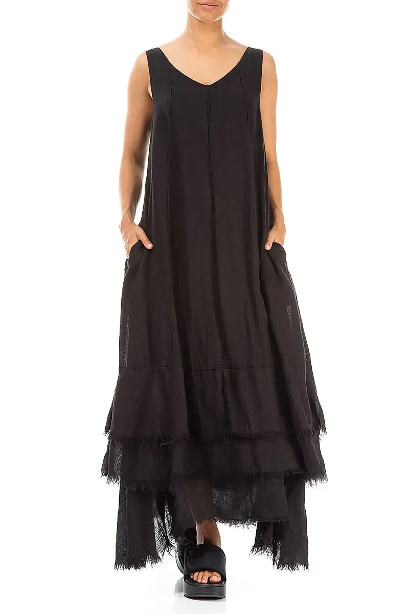 Maxi Black Gauze Linen Dress SkinFriendlyElastic Rain Proof