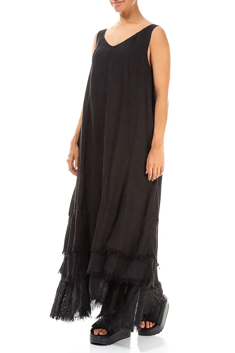 Maxi Black Gauze Linen Dress Modern Cut