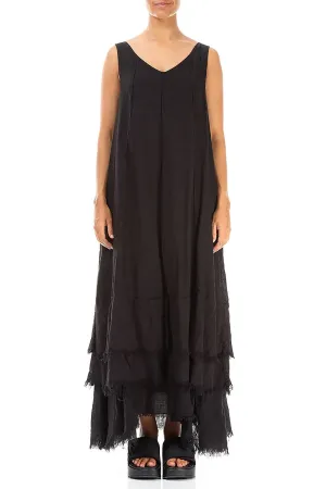 Happy Core StainlessZippers Maxi Black Gauze Linen Dress