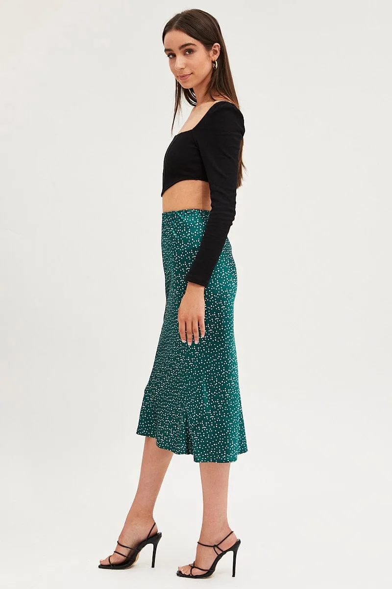 Polka Dot Slip Skirt Midi Satin Functional Fashion