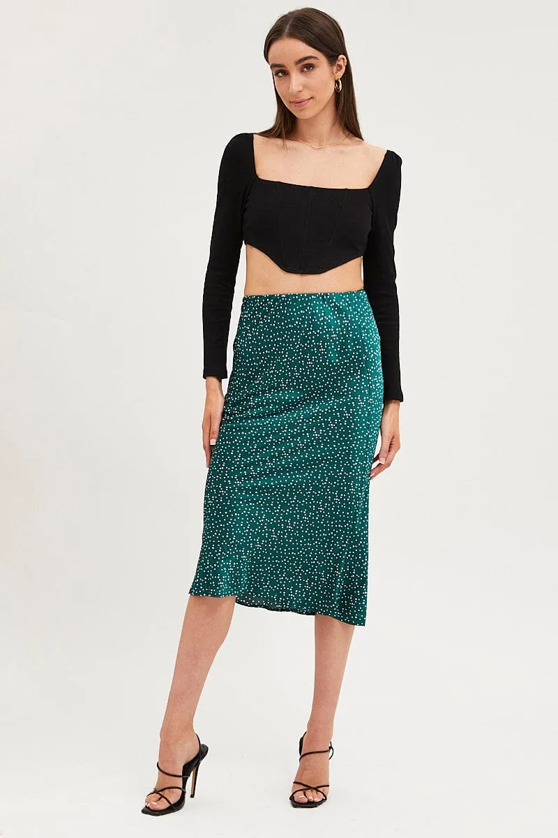 Polka Dot Slip Skirt Midi Satin Sleek Motion Crochet Style