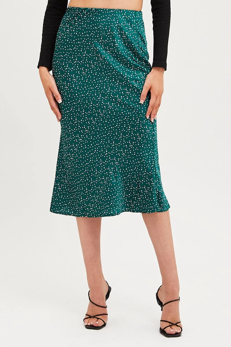 Reinforced Hems Polka Dot Slip Skirt Midi Satin