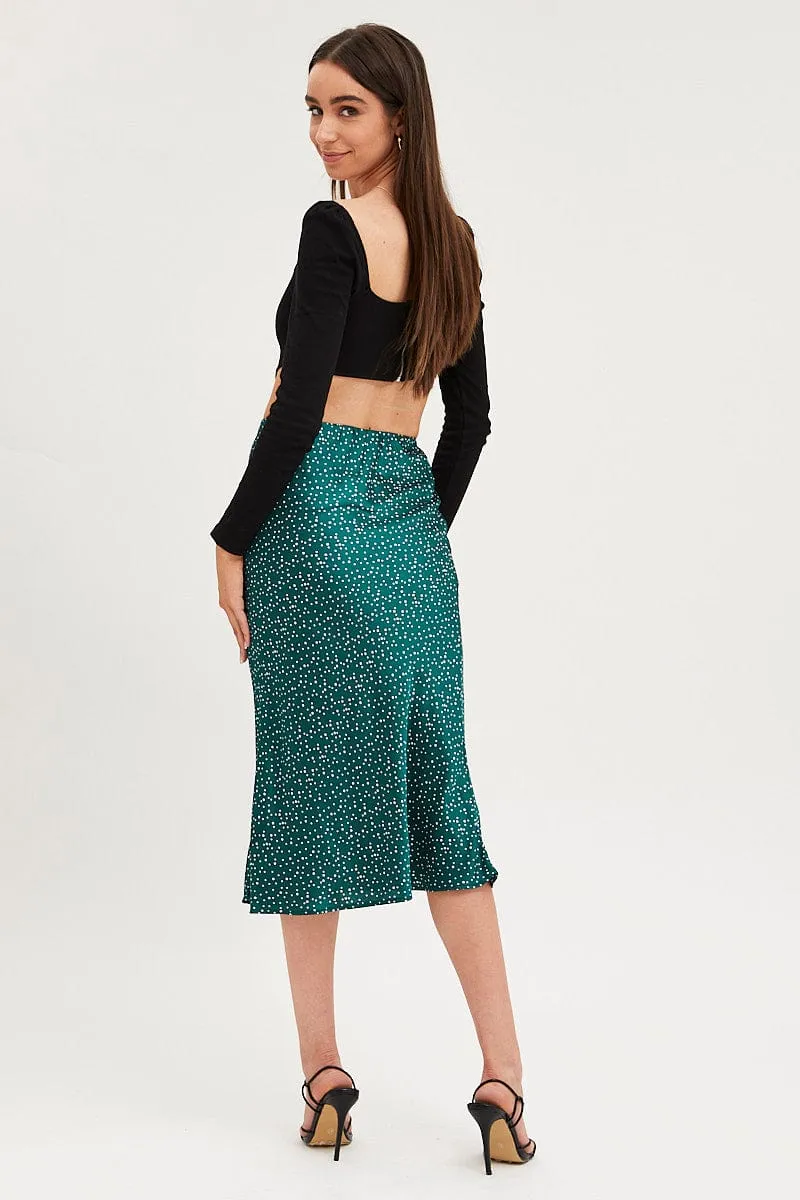 Tropical theme Polka Dot Slip Skirt Midi Satin