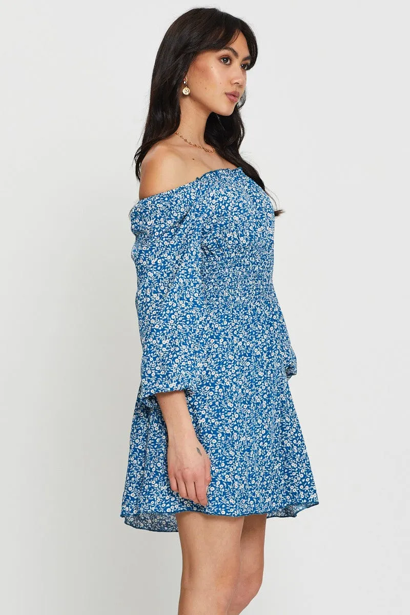 Star Edge Print Mini Dress Off Shoulder