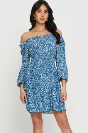 Modern and sleek mini Fresh Vibes Print Mini Dress Off Shoulder