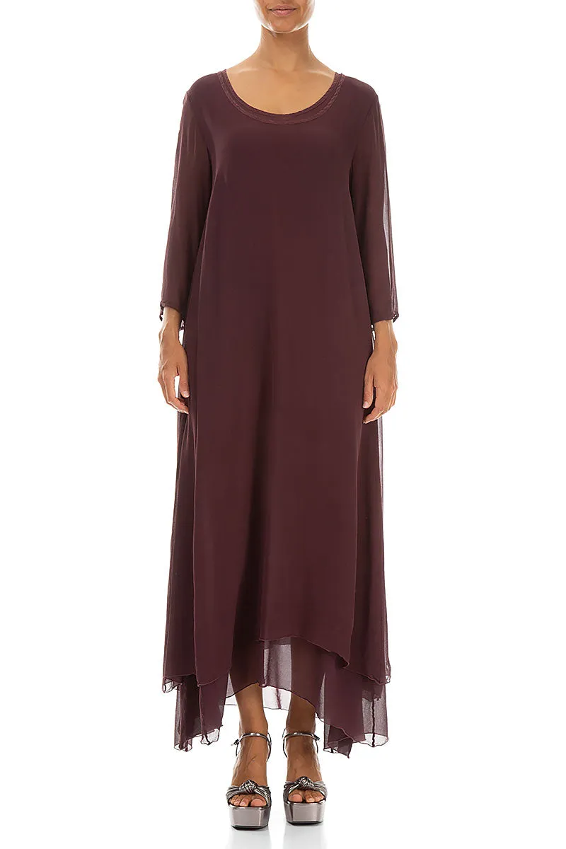 Ski Core warm fleece Burgundy Layered Silk Maxi Dress