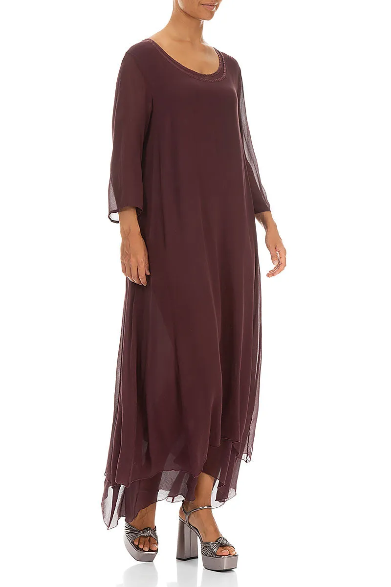 Burgundy Layered Silk Maxi Dress ShapeRetentionCloth SoftTouch Texture