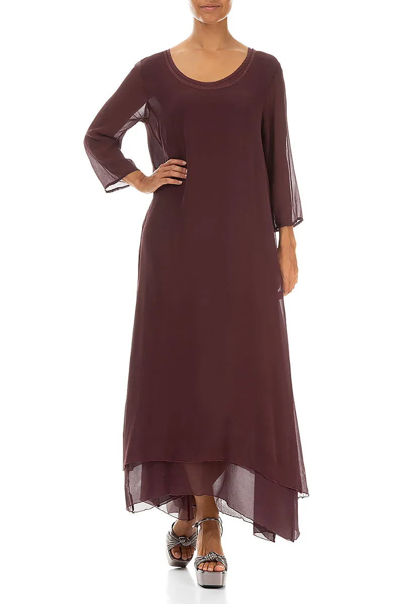 Modern Sneakers Burgundy Layered Silk Maxi Dress