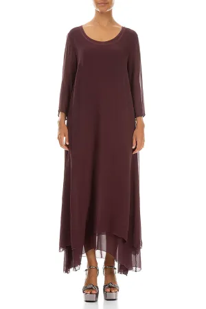 Ski Core warm fleece Burgundy Layered Silk Maxi Dress