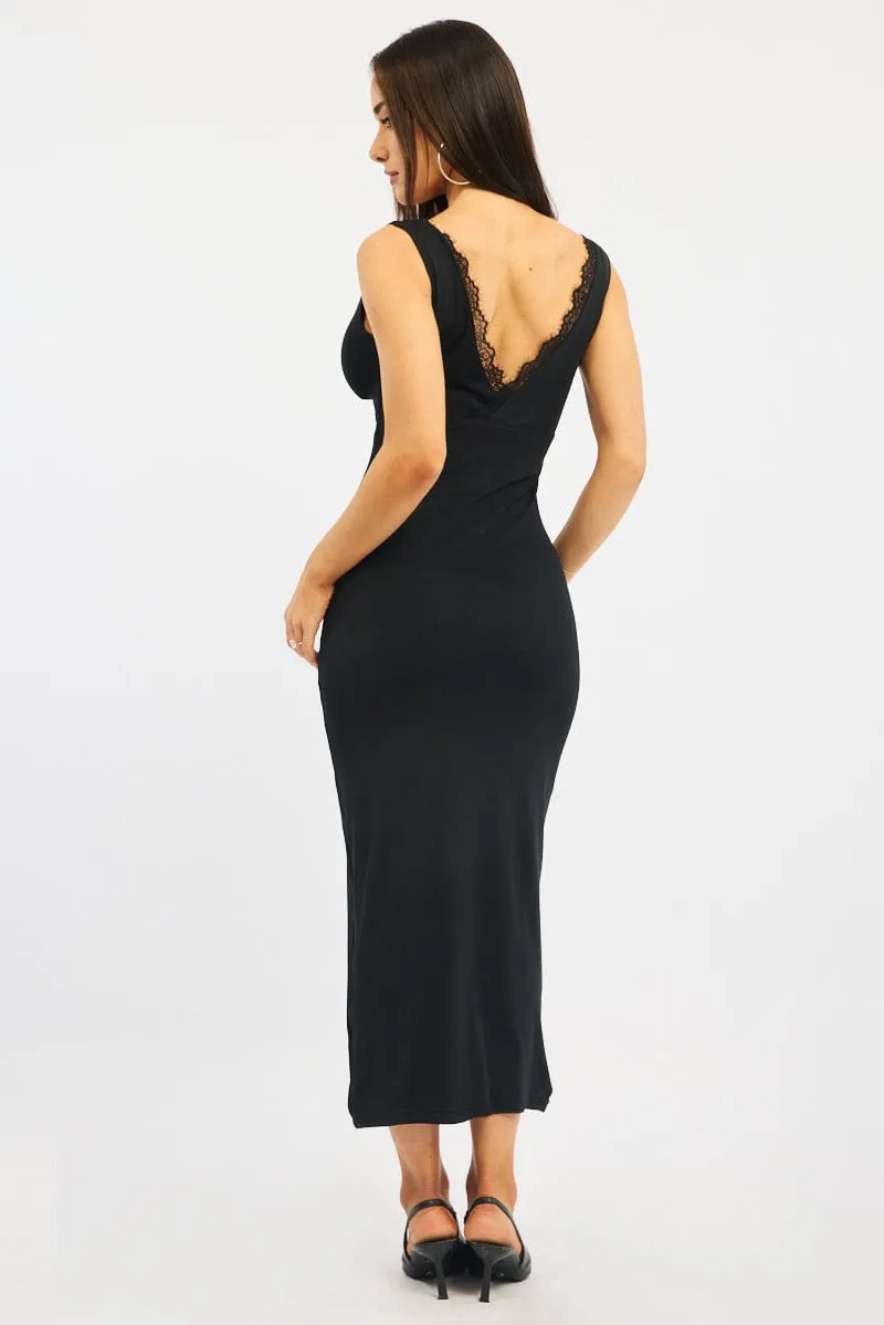 quick dry Recycled Fit Black Bodycon Dress Sleeveless Mesh