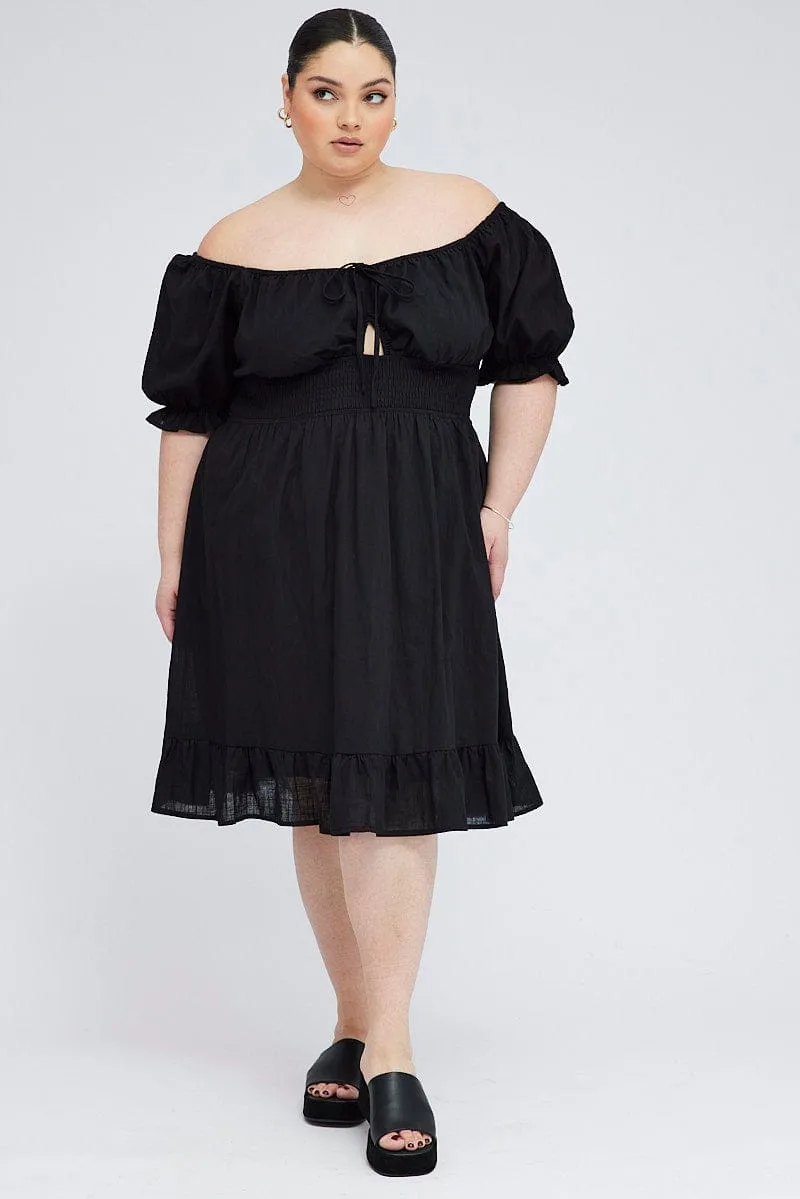 Black Mini Dress Bow Tie Peephole Front Bold vibrant dress Light and Breezy