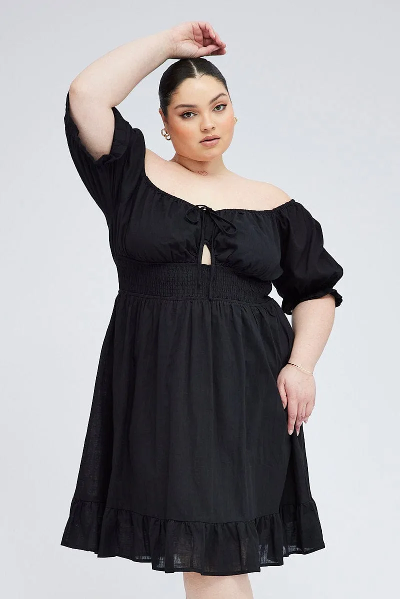 Black Mini Dress Bow Tie Peephole Front Charming Vibe